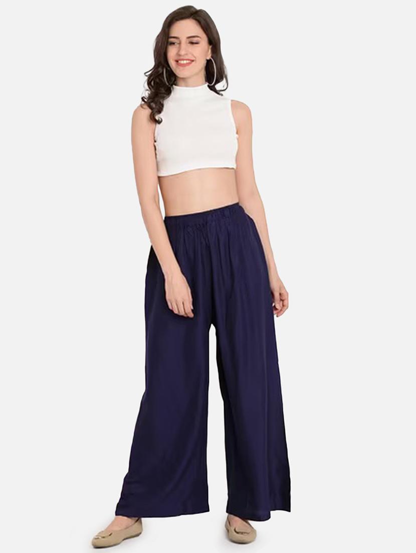 women solid high rise flared palazzo - 21966981 - Standard Image - 3