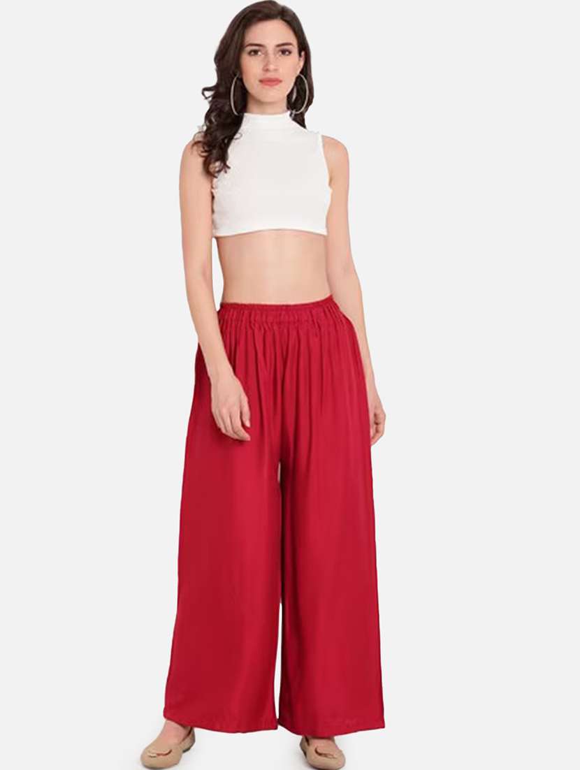 women solid high rise flared palazzo - 21966985 -  Standard Image - 3