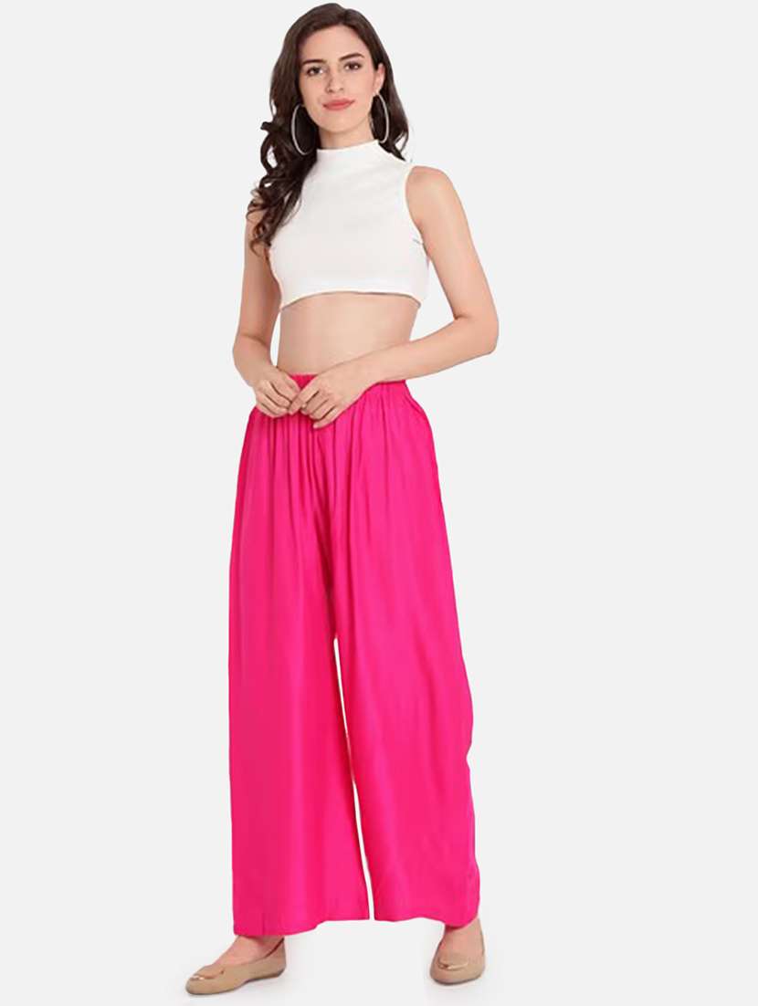 women solid high rise flared palazzo - 21966986 -  Standard Image - 3