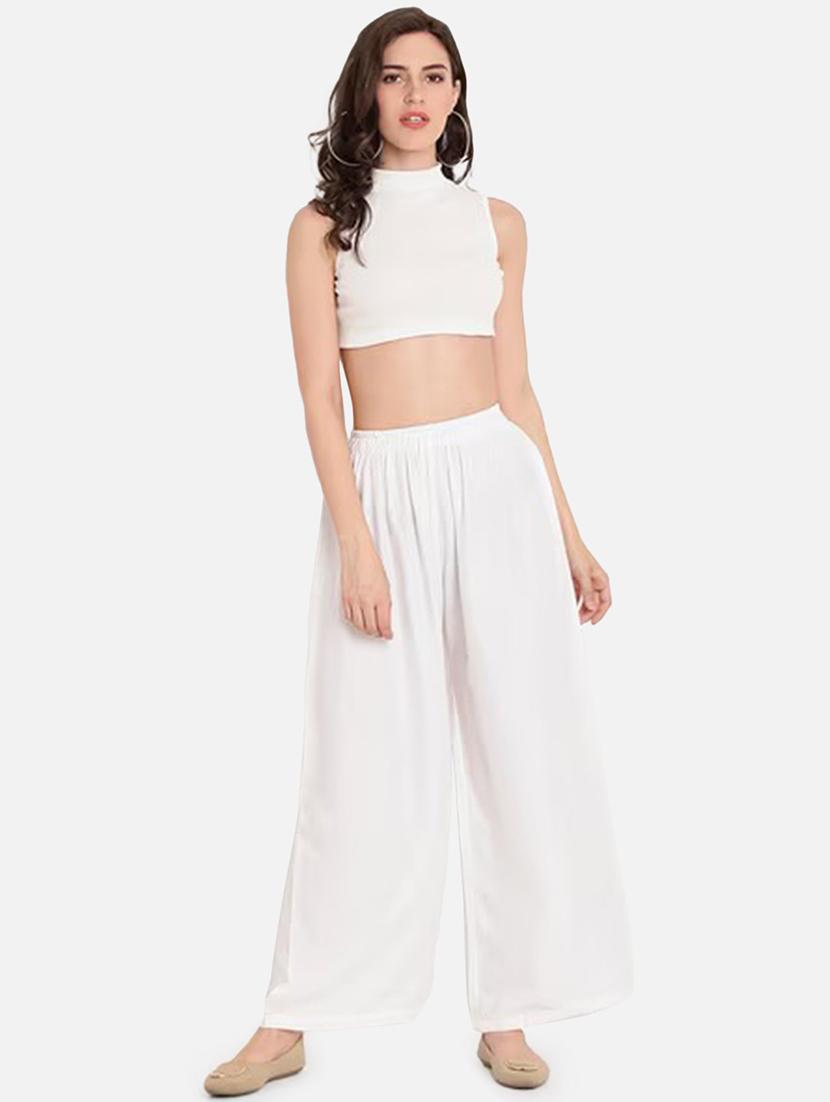 women solid high rise flared palazzo - 21966987 -  Standard Image - 3