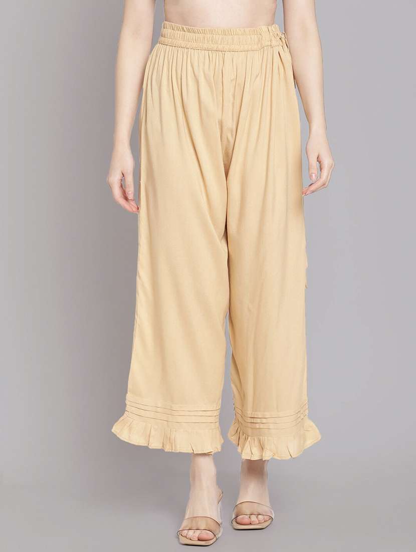 women solid high rise straight palazzo