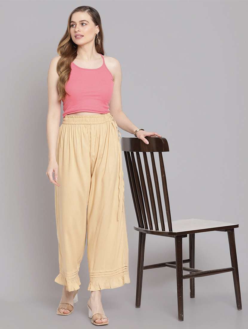 women solid high rise straight palazzo - 21966990 -  Standard Image - 3