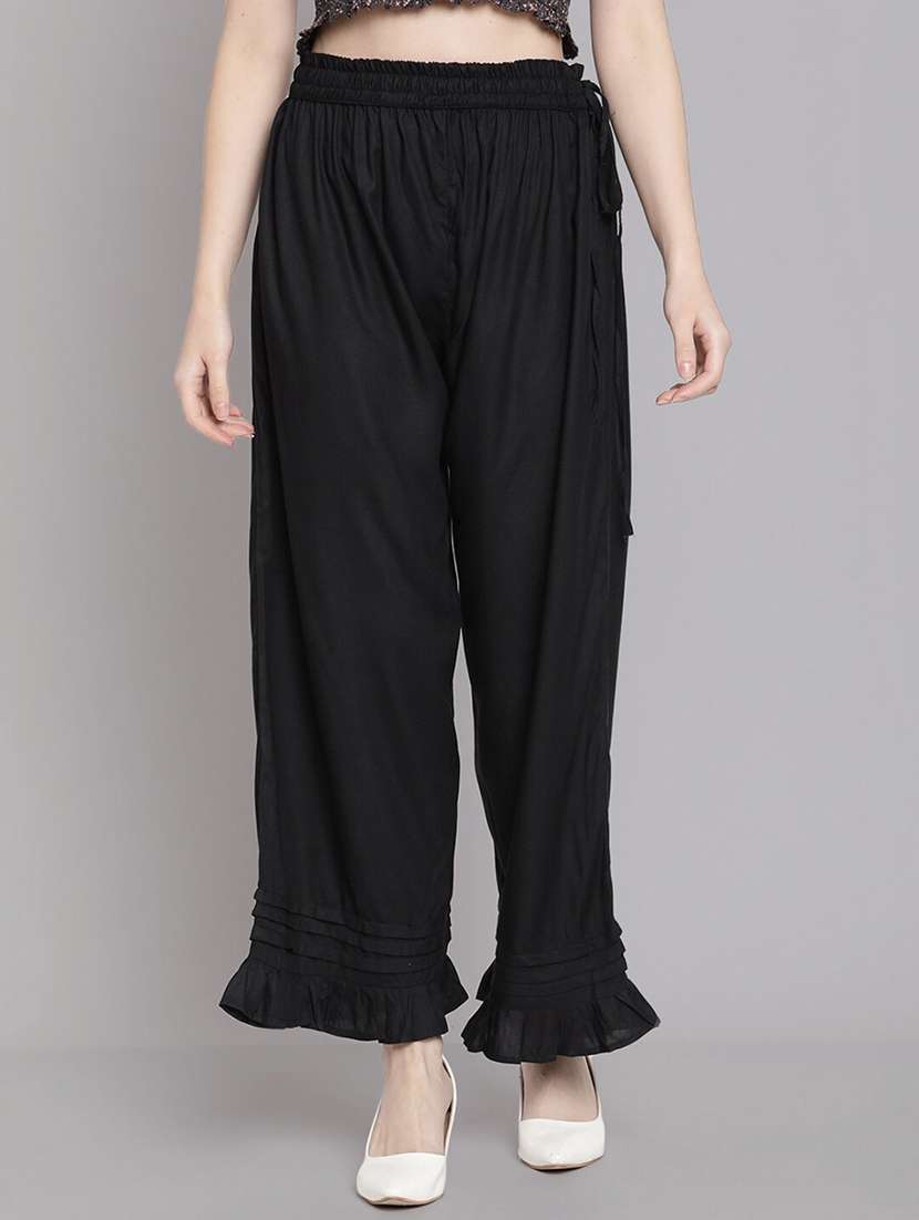 women solid high rise straight palazzo