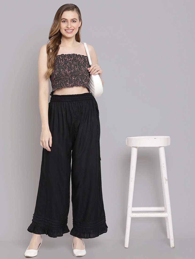 women solid high rise straight palazzo - 21966991 -  Standard Image - 3