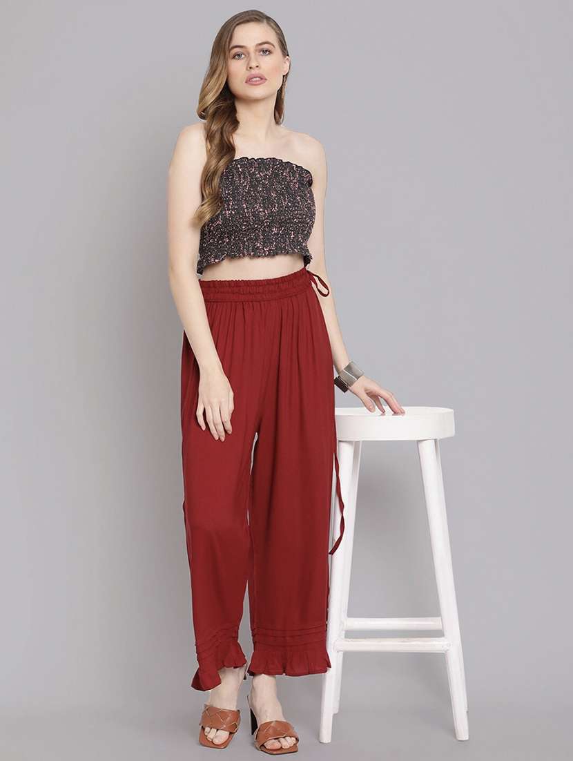 women solid high rise straight palazzo - 21966992 -  Standard Image - 3