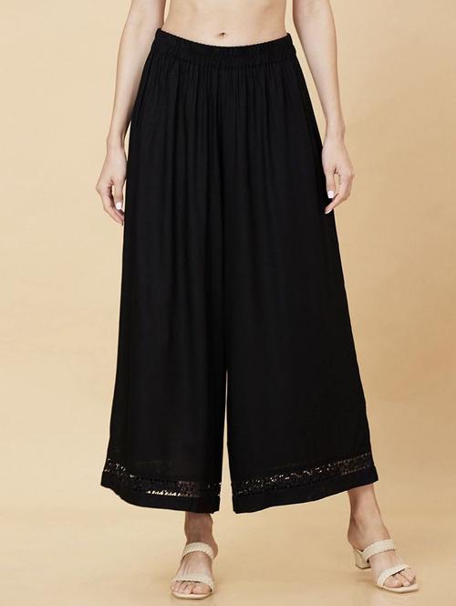 women solid mid rise flared palazzo - 21966999 -  Standard Image - 0