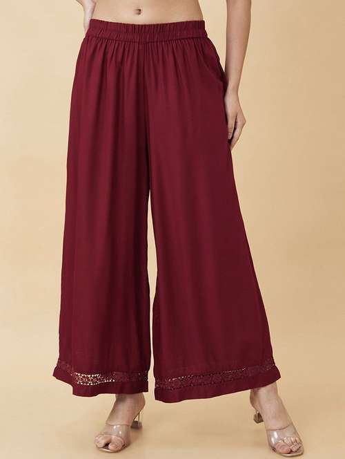 women solid mid rise flared palazzo - 21967000 -  Standard Image - 0