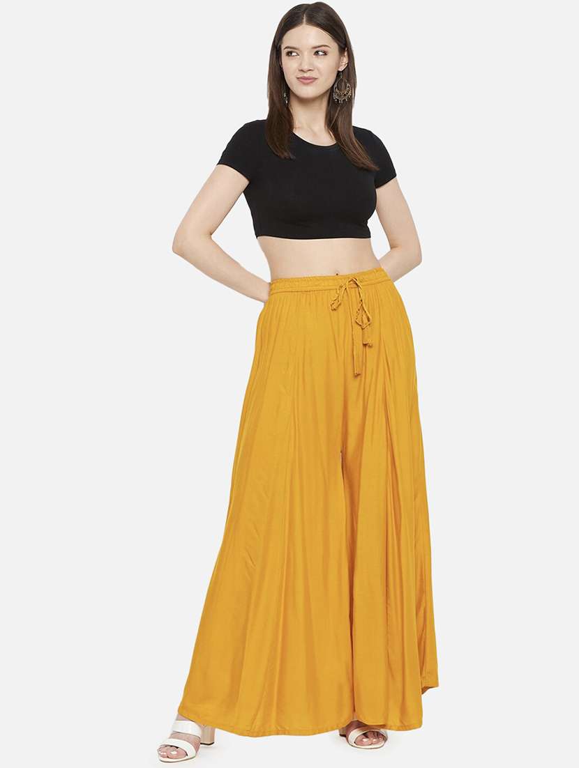 women solid high rise flared palazzo - 21967004 -  Standard Image - 3