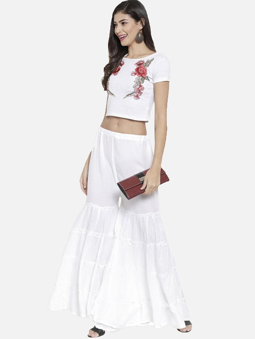 women white solid mid rise sharara - 21967005 - Standard Image - 3