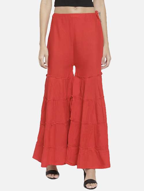 women solid mid rise sharara