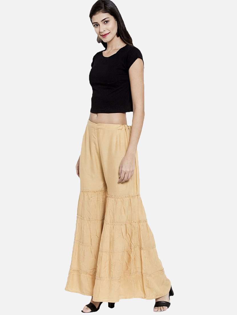 women cream solid mid rise sharara - 21967022 -  Standard Image - 3