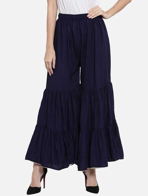 women navy blue solid mid rise sharara