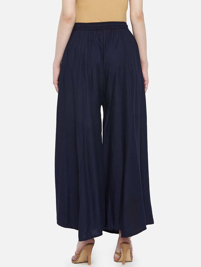women solid mid rise flared palazzo - 21967025 -  Standard Image - 3
