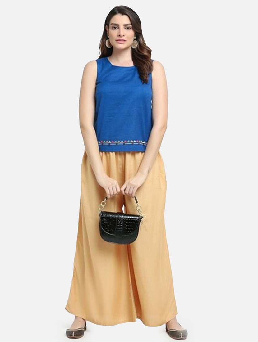 women solid mid rise flared palazzo - 21967039 -  Standard Image - 3