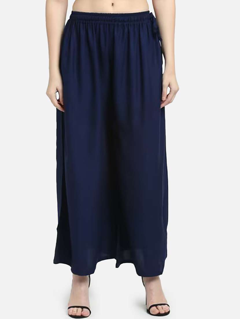 women solid mid rise flared palazzo