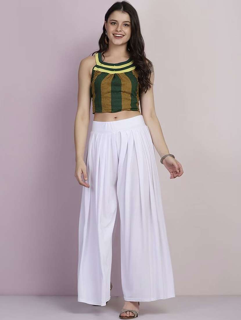 women solid mid rise flared palazzo - 21967047 -  Standard Image - 3