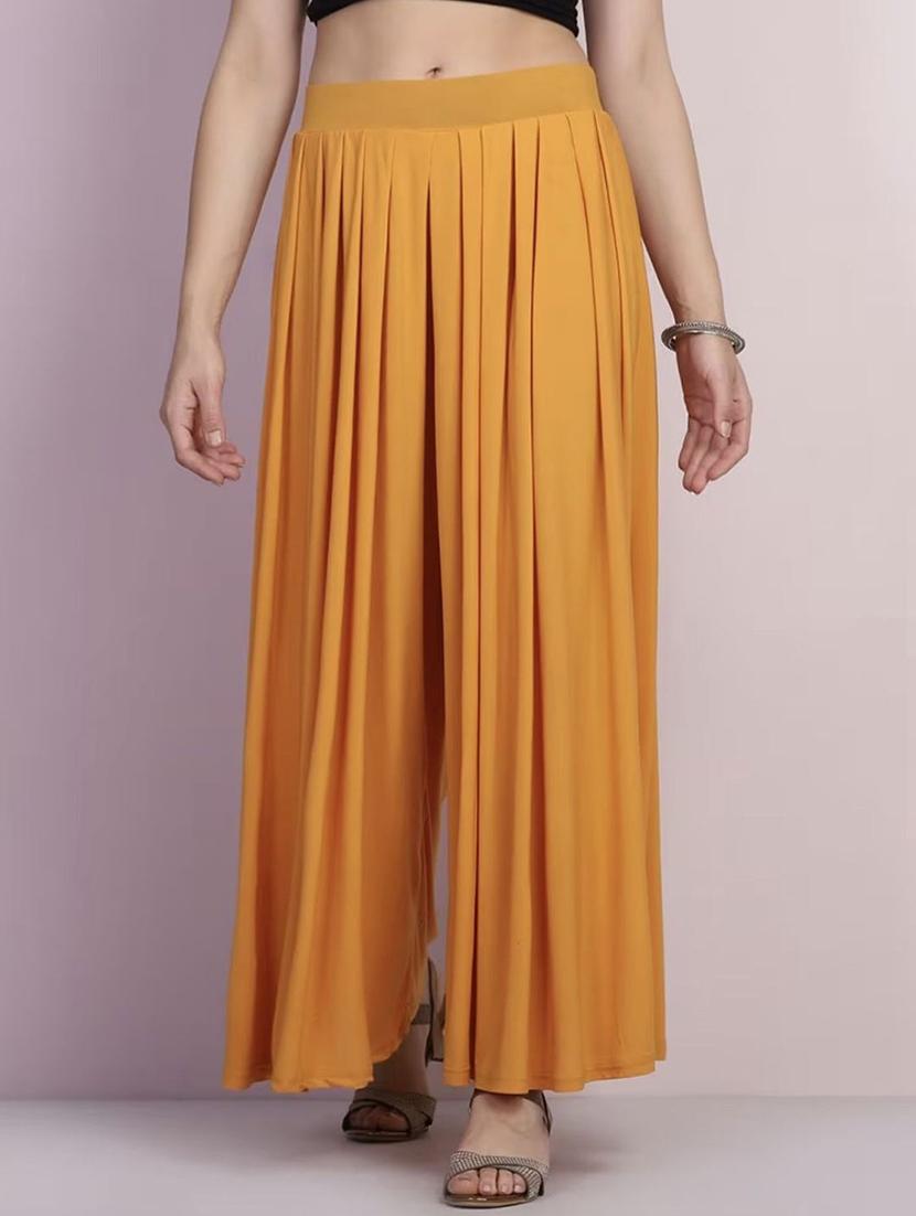 women solid mid rise flared palazzo