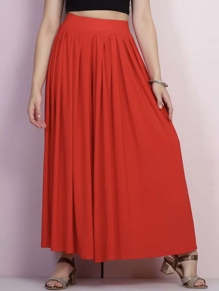 women solid mid rise flared palazzo