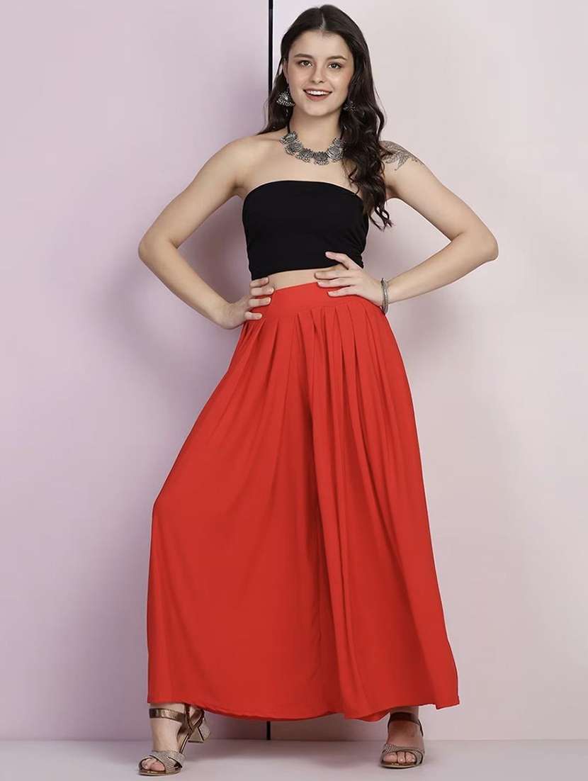 women solid mid rise flared palazzo - 21967049 -  Standard Image - 3