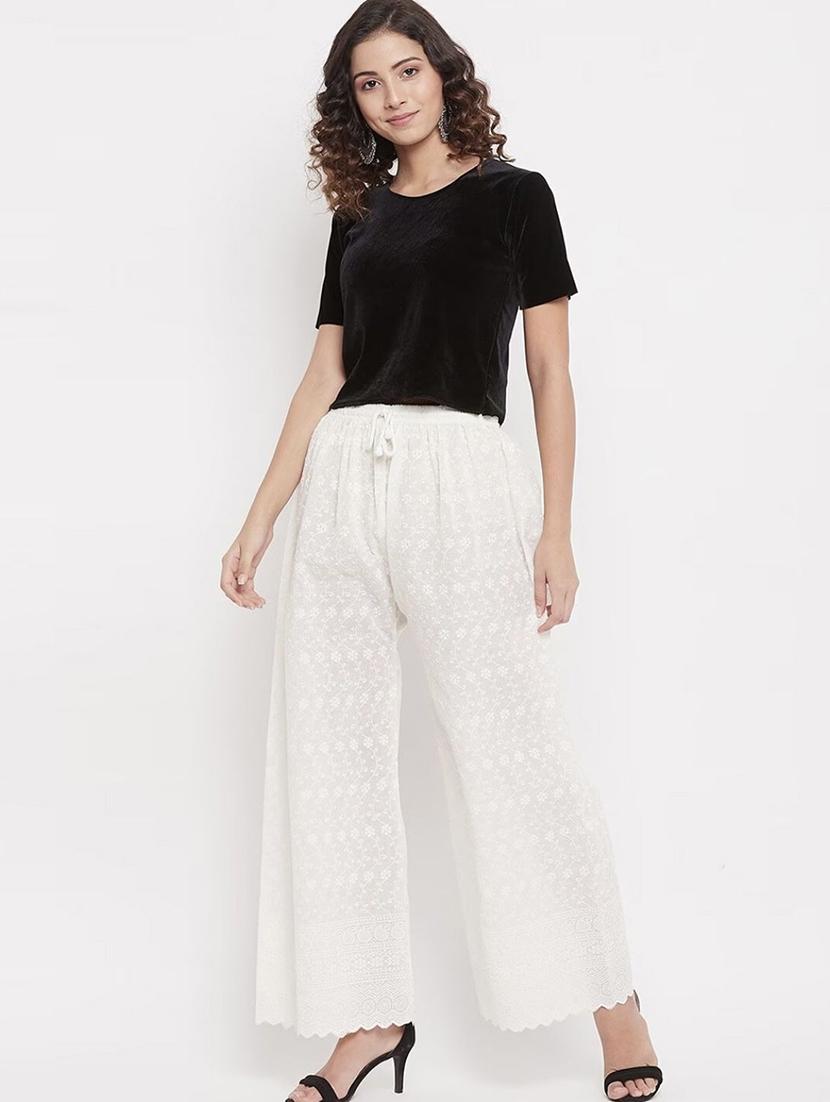 women embroidered mid rise flared palazzo - 21967053 - Standard Image - 3