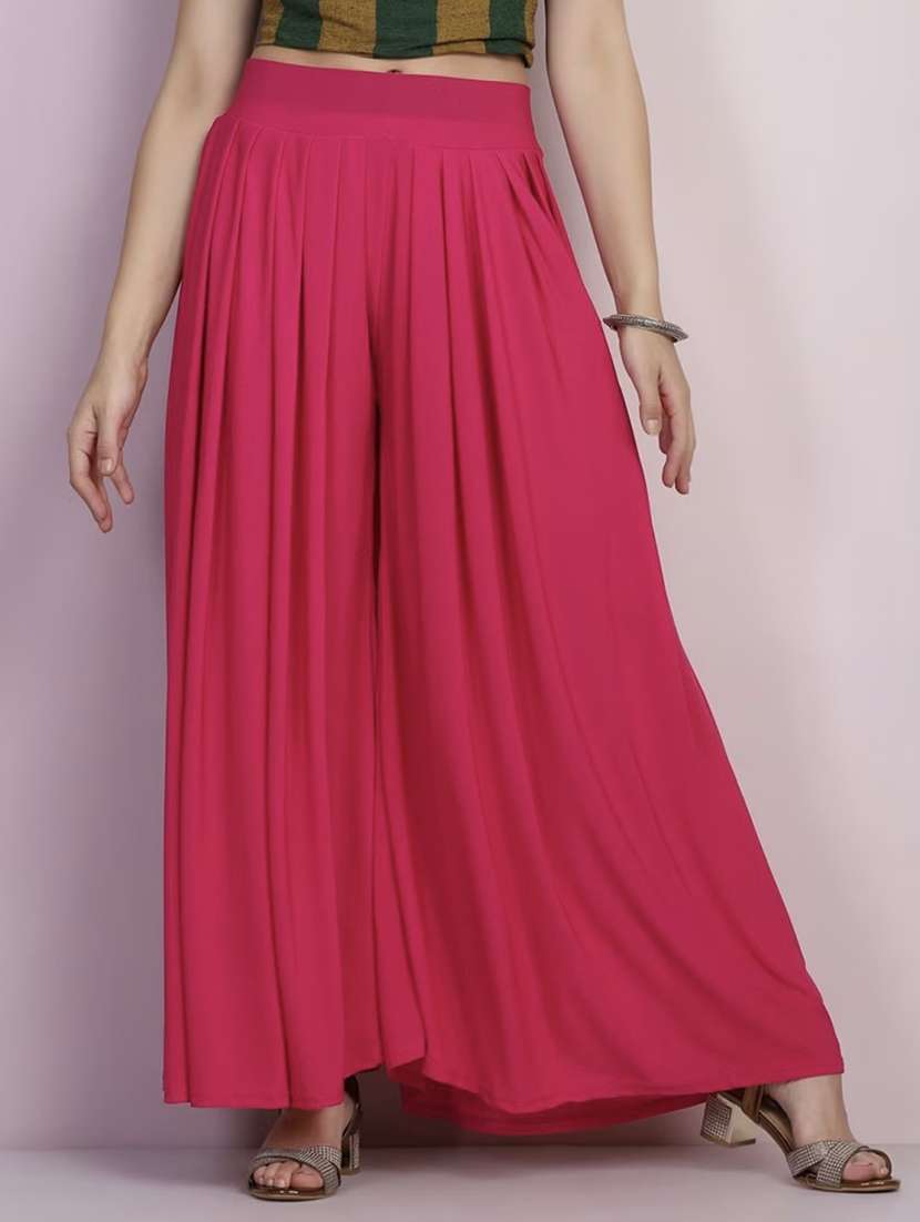 women solid mid rise flared palazzo