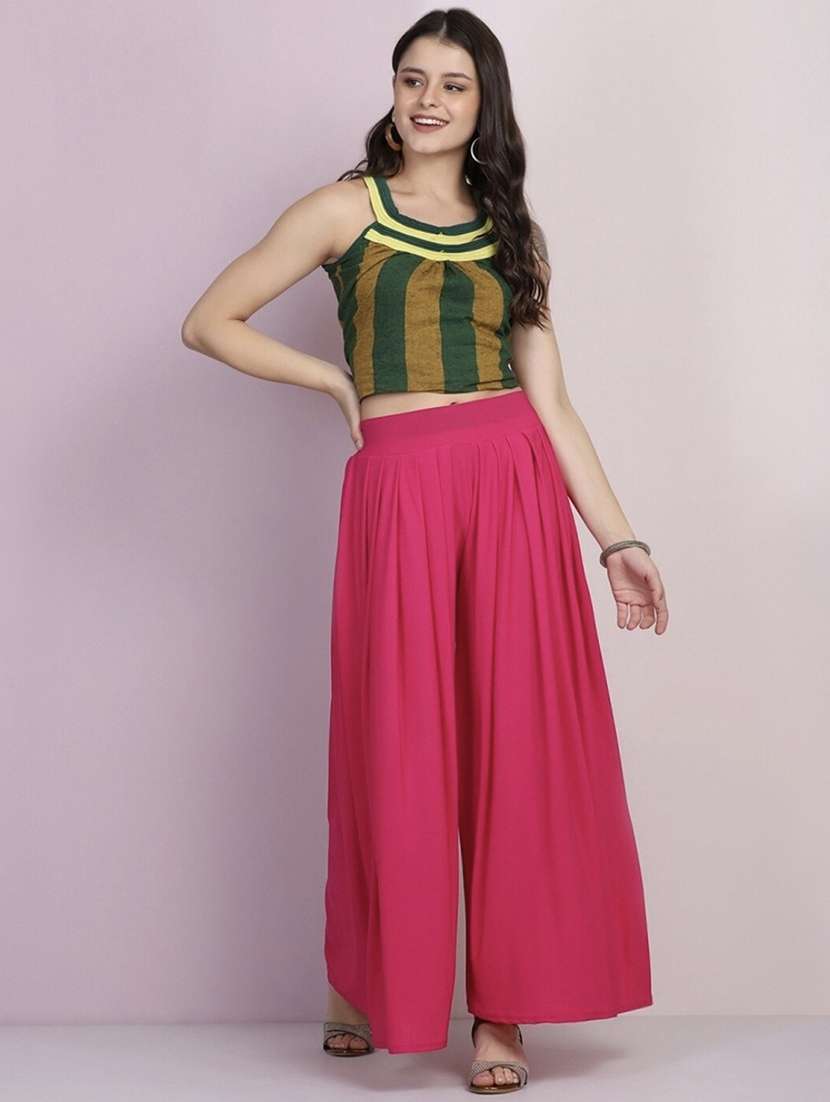 women solid mid rise flared palazzo - 21967061 -  Standard Image - 3