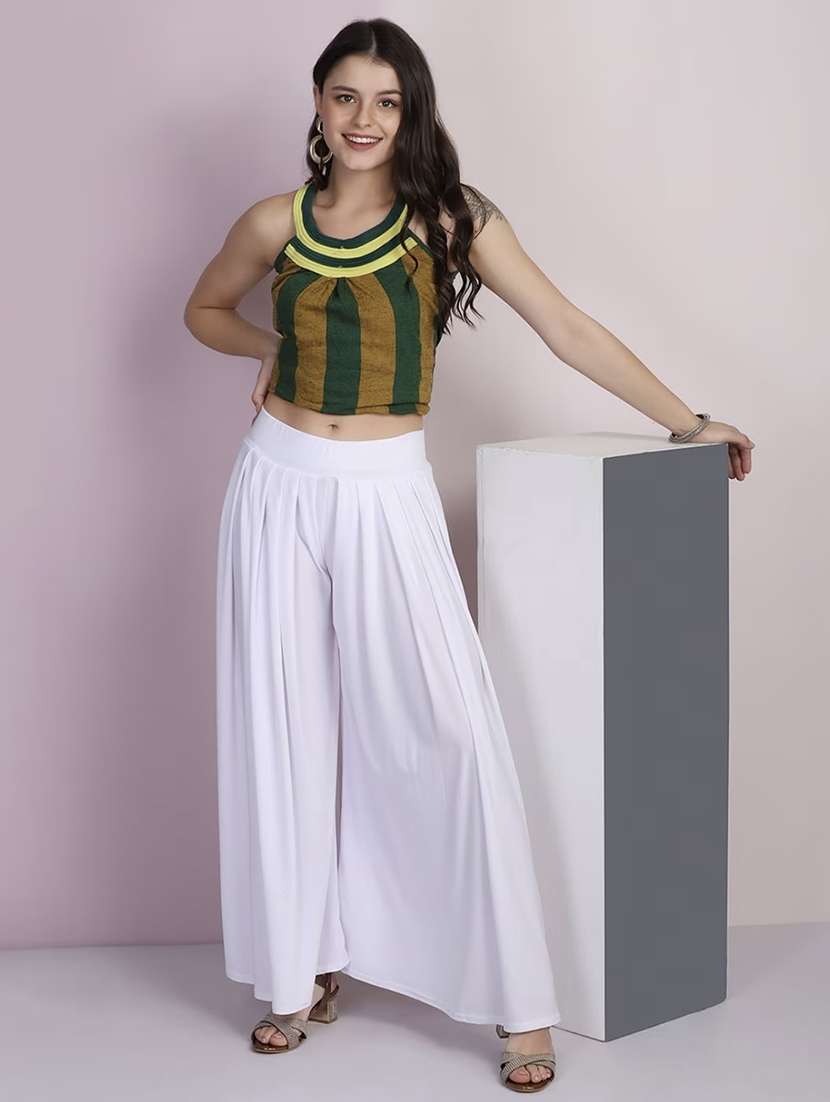women solid mid rise flared palazzo - 21967063 - Standard Image - 3