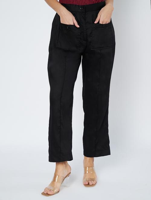 women black solid mid rise straight trouser - 21967065 - Standard Image - 0
