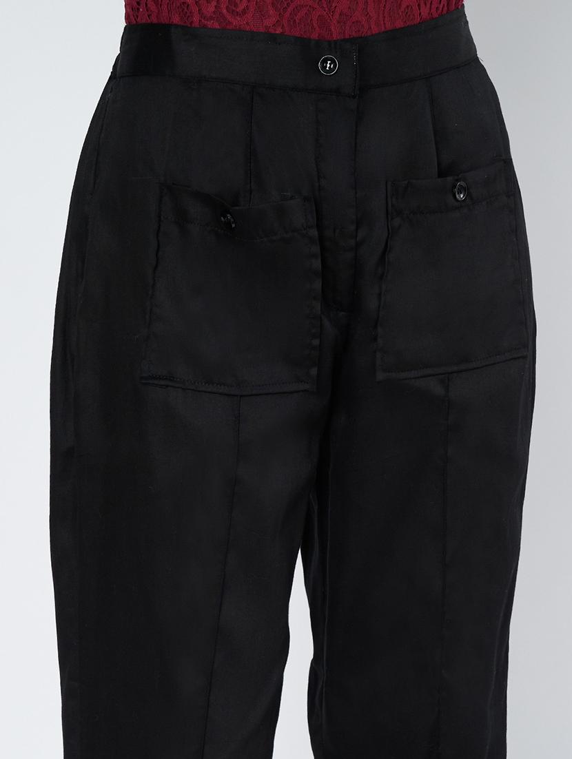 women black solid mid rise straight trouser - 21967065 - Standard Image - 3