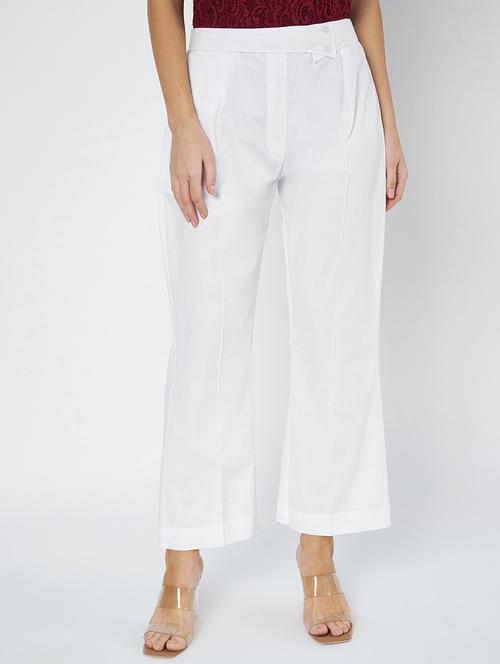 women white solid mid rise straight trouser - 21967067 -  Standard Image - 0