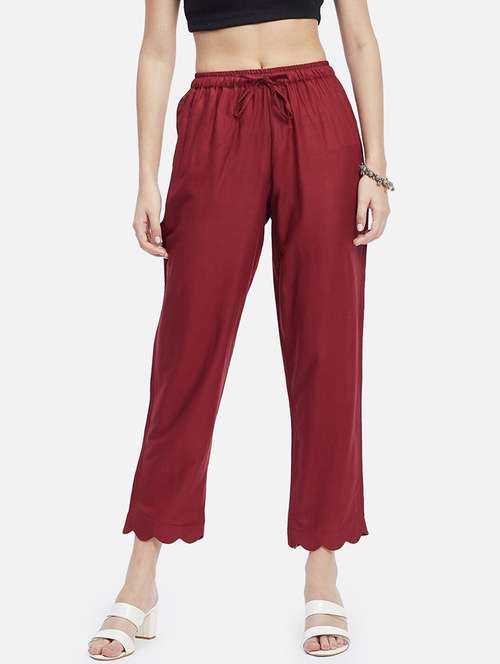 women maroon solid mis rise straight pant  - 21967073 -  Standard Image - 0