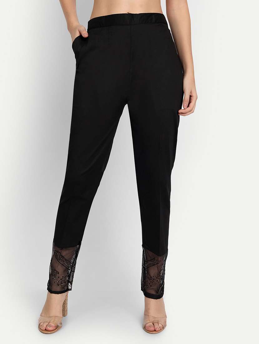 women solid regular fit tapered pant 