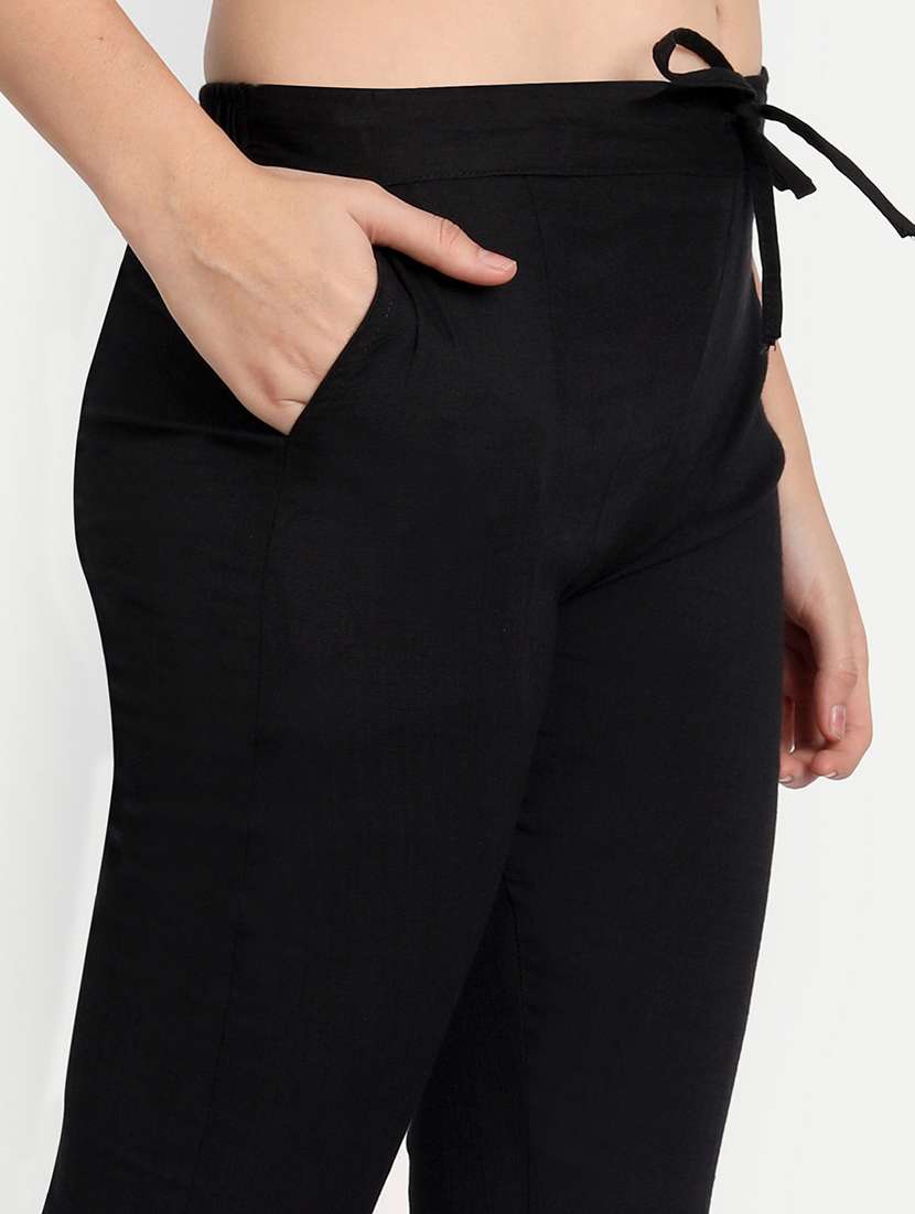 women solid slim fit cigarette trouser - 21967082 -  Standard Image - 3