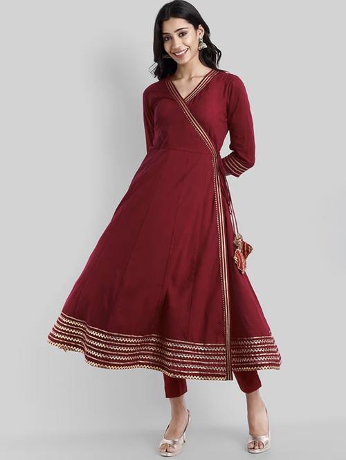 women three quarter sleeve anarkali kurta pant with dupatta set - 21967109 - Standard Image - 0