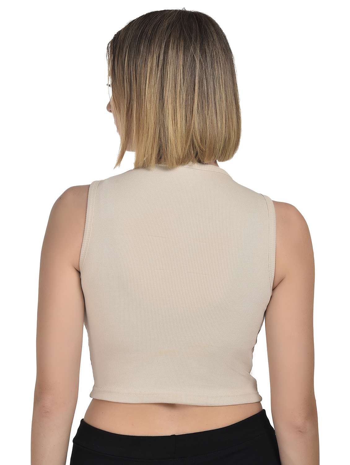 women beige solid sleeveless crop top - 21967121 -  Standard Image - 3