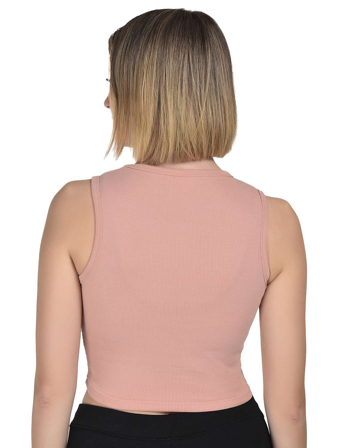 women peach solid sleeveless crop top - 21967124 -  Standard Image - 3