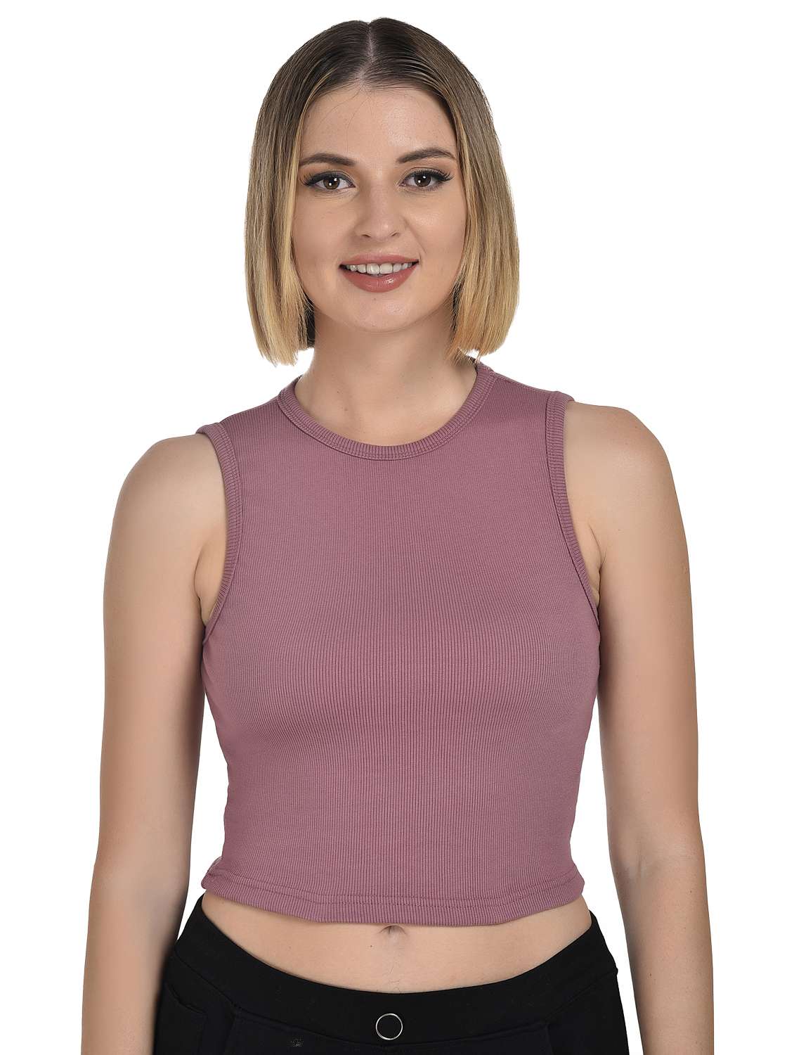 women mauve solid sleeveless crop top