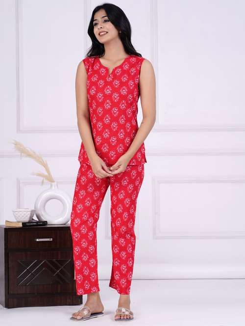 women printed sleeveless nightwear pyjama set - 21967146 -  Standard Image - 0