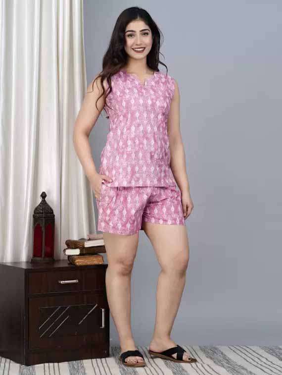 women printed sleeveless nightwear short set - 21967152 - Zoom Image - 0