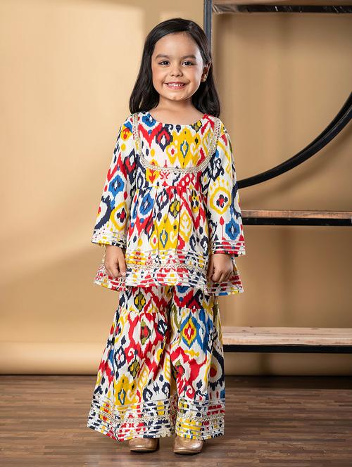 girls printed long sleeve kurta and sharara set - 21967198 - Standard Image - 0