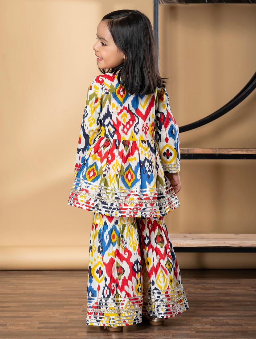 girls printed long sleeve kurta and sharara set - 21967198 - Standard Image - 3