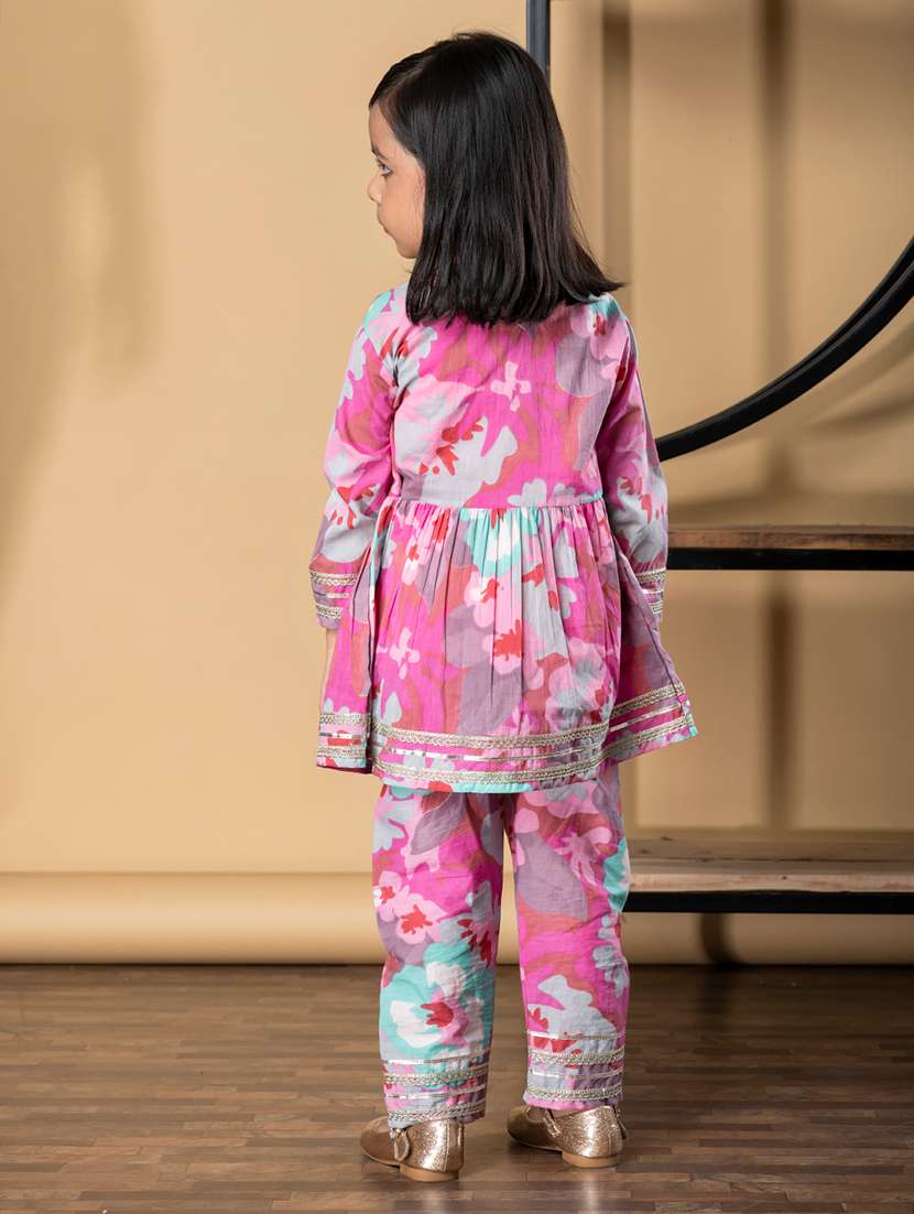 girls floral print long sleeve kurta and pant set - 21967199 -  Standard Image - 3