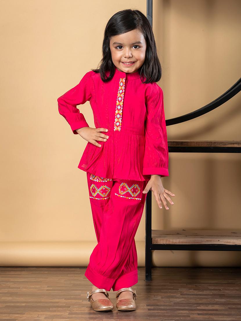 girls embroidered long sleeve kurta and salwar set - 21967201 -  Zoom Image - 0