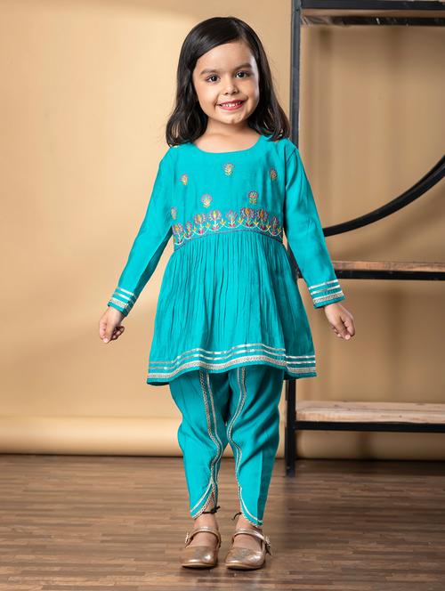 girls embroidered long sleeve kurta and dhoti set - 21967202 - Standard Image - 0