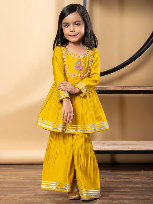 girls gota detailed long sleeve kurta and sharara set - 21967203 - Standard Image - 0