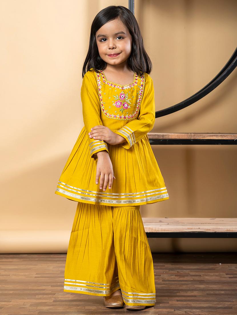 girls gota detailed long sleeve kurta and sharara set - 21967203 - Zoom Image - 0