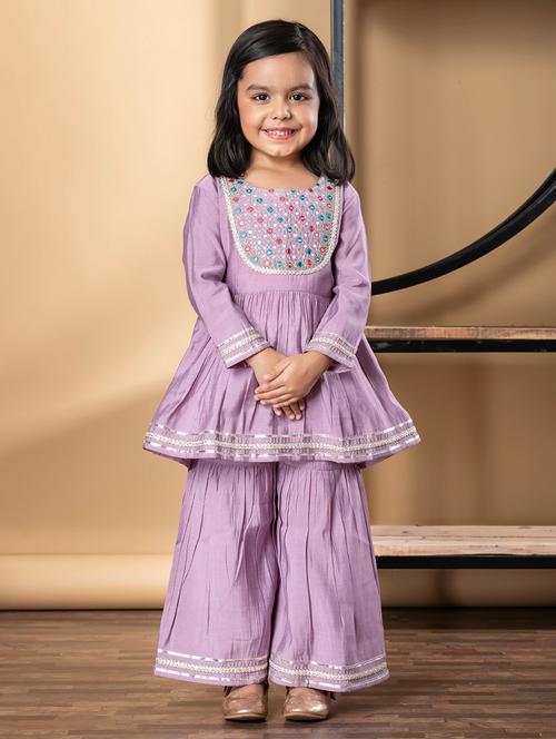 girls gota detailed long sleeve kurta and sharara set - 21967204 - Standard Image - 0