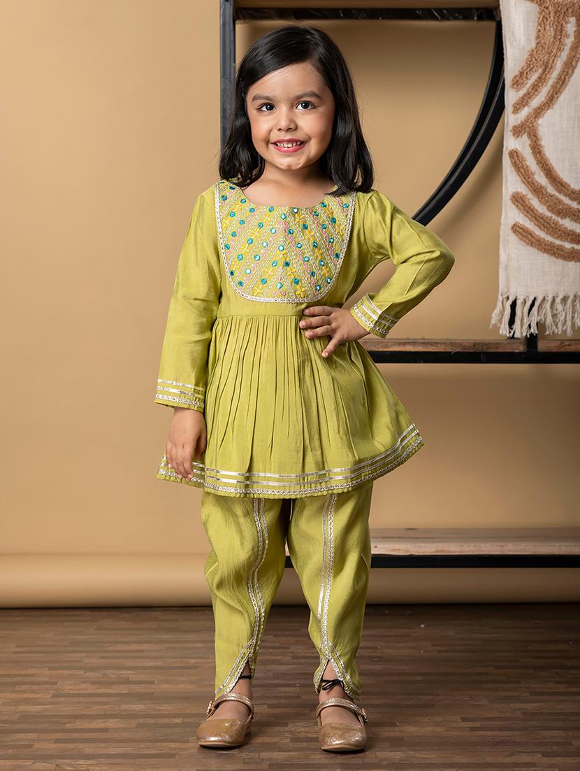 girls embroidered long sleeve kurta and pant set - 21967205 -  Zoom Image - 0