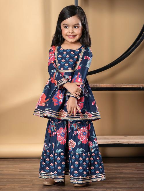 girls floral print long sleeve kurta and sharara set - 21967208 - Standard Image - 0