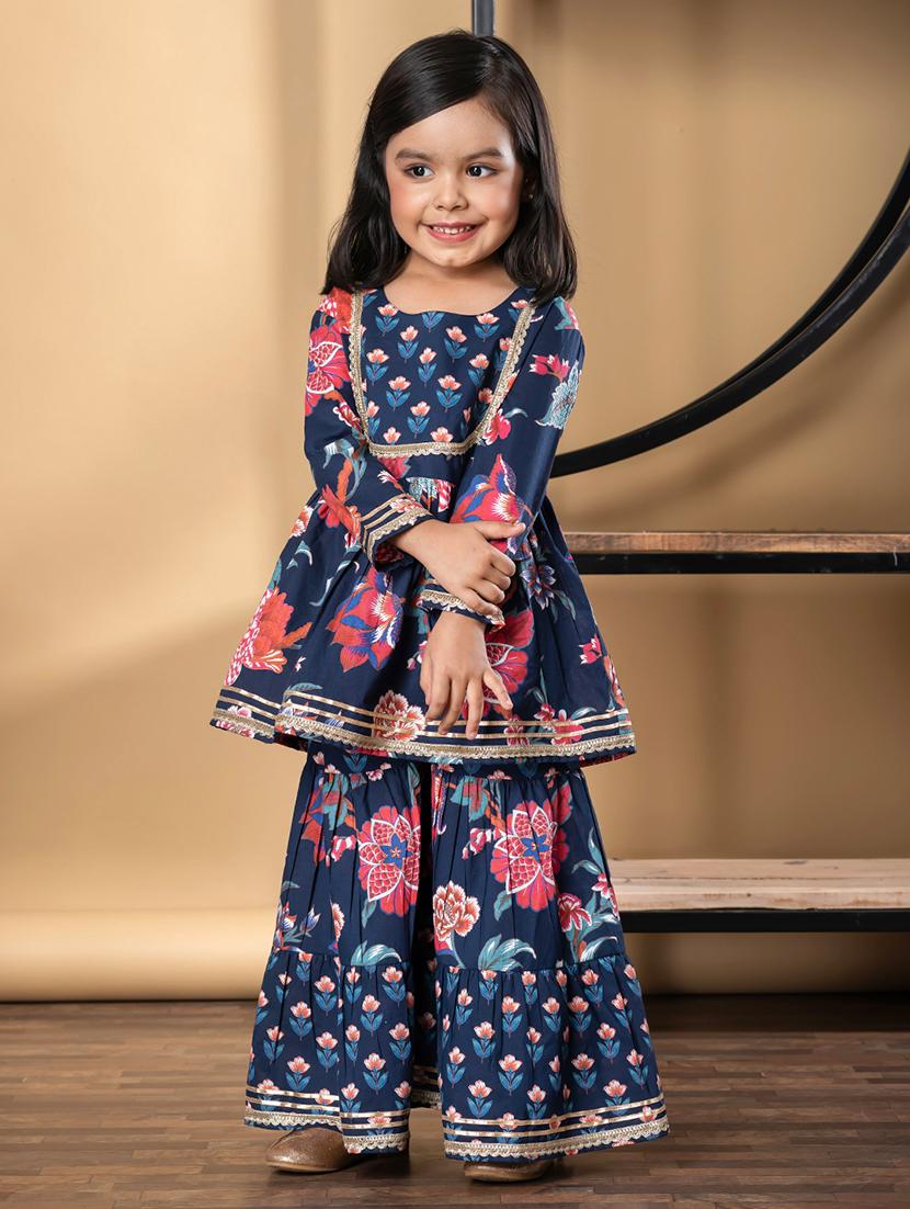 girls floral print long sleeve kurta and sharara set - 21967208 - Zoom Image - 0
